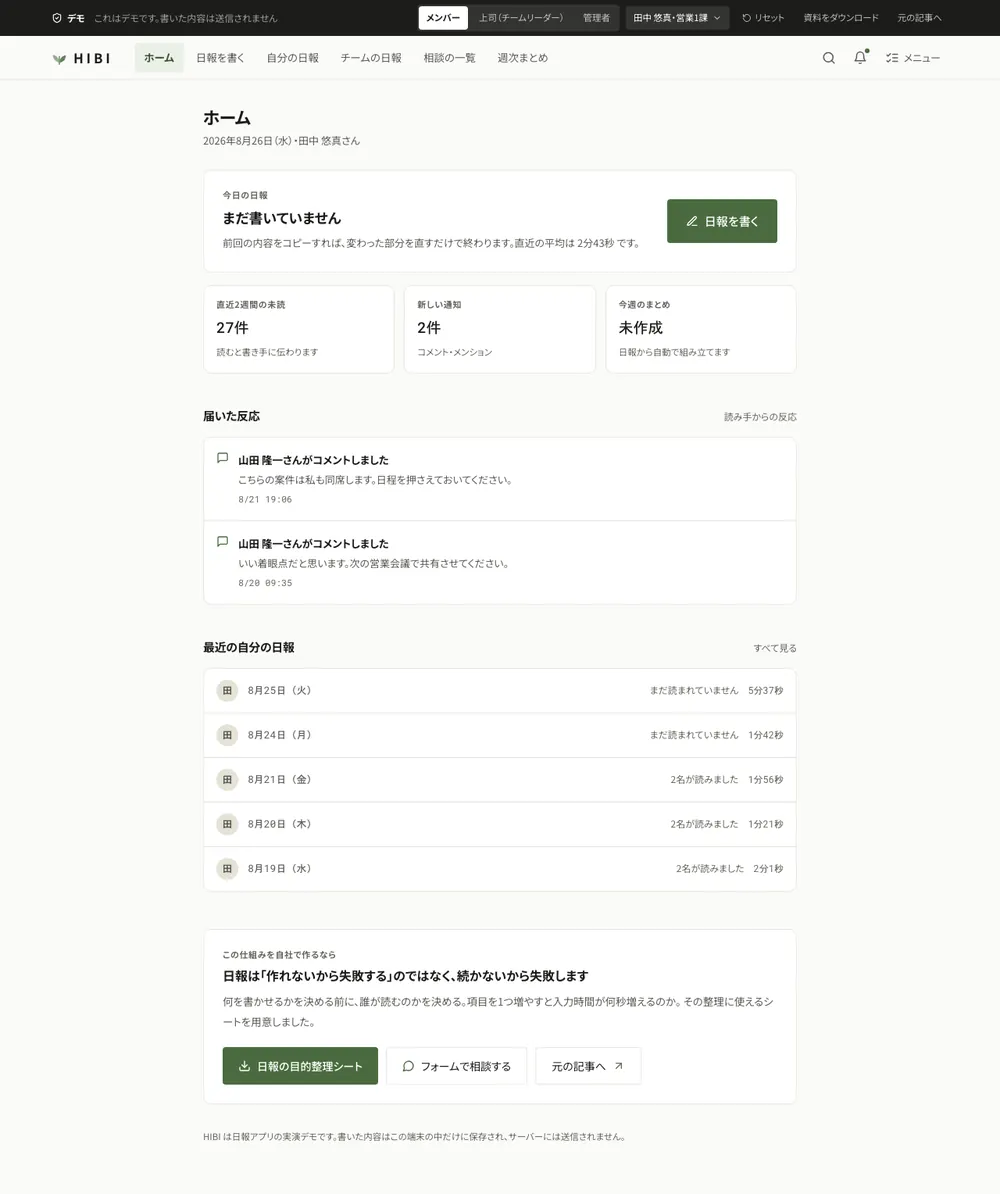 日報・週報 の画面