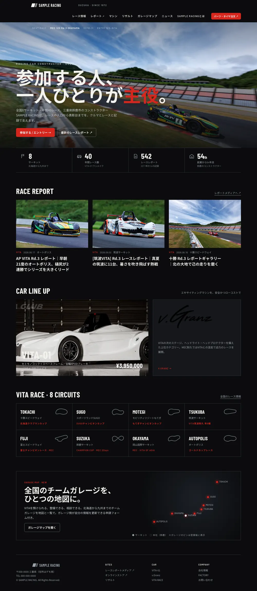 レース運営会社のWebサイト の画面
